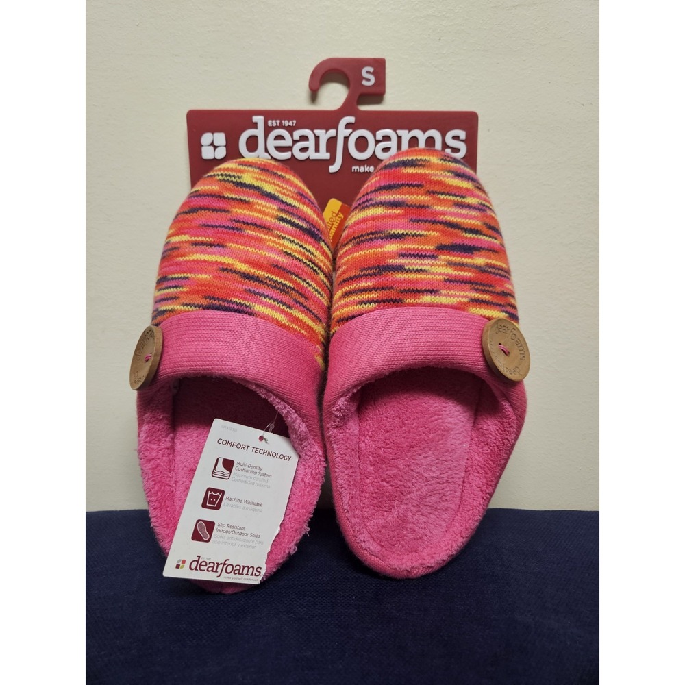 Dearfoams Womens Pink Multicolor Slippers Size 5-6 Small Comfort Slides NEW